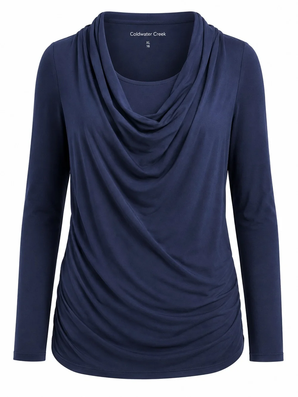 COLDWATER CREEK | Navy Blue Cowl Duet Neck Ruched Layered Stretch Top | XL 16